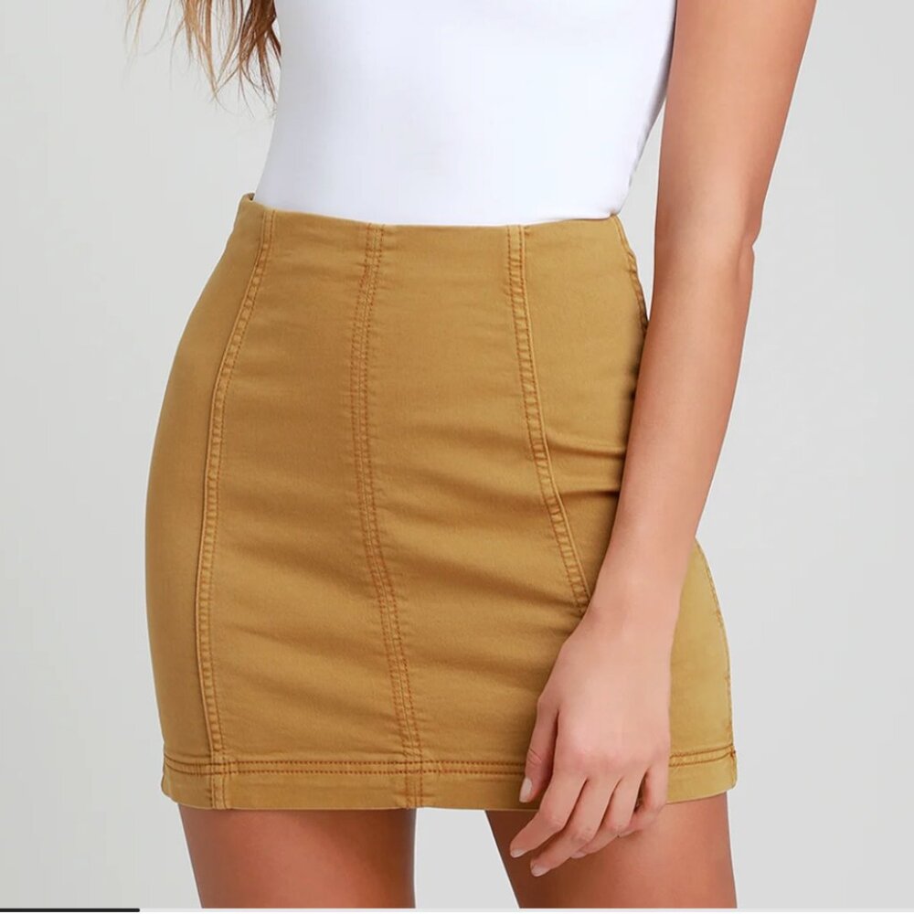 Free People Denim Mini Skirt - Khaki "Modern Femme"